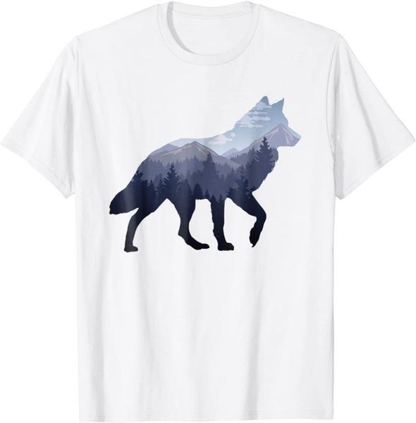 

lone wolf survives the mountain silhouette art t-shirt men's t-shirts, White;black