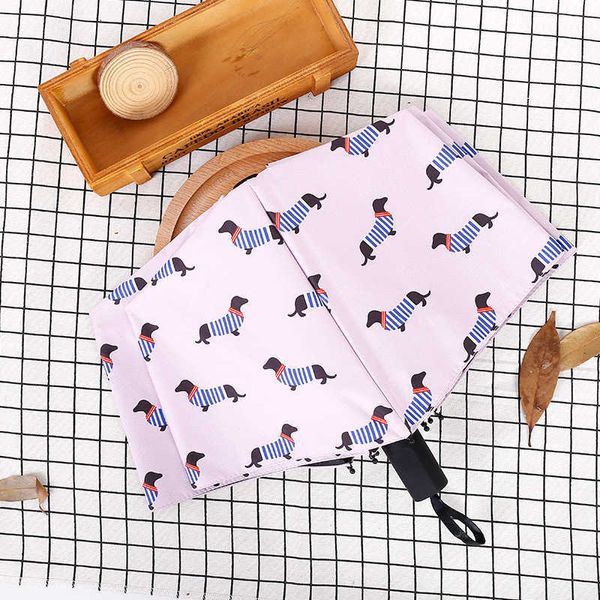 Gestreifter Hunde-Regenschirm, Taschenschirm, dreifach faltbar, frischer Party-Streak-Hunde-Sonnenschirm, sonniger regnerischer rosafarbener Regenschirm für Damen, H1015