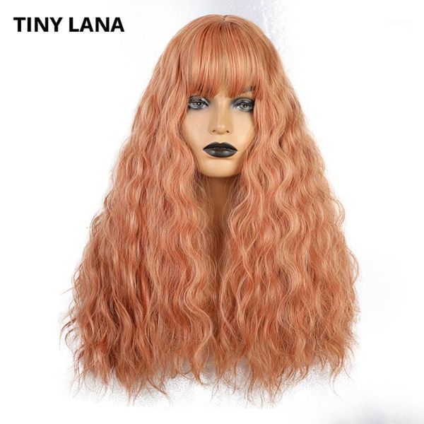 

lana multicolor long water wave with bangs wig for women pink/ orange heat resistant synthetic cosplay lolita wigs1, Black
