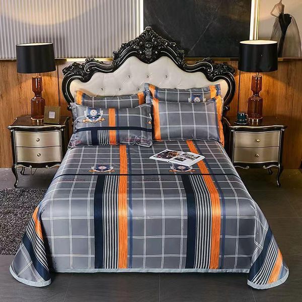 

sheets & sets high-end summer ice silk mat home bedroom bed sheet 3pcs set bedding 1 sheet+2 case non-slip king/queen size j8402
