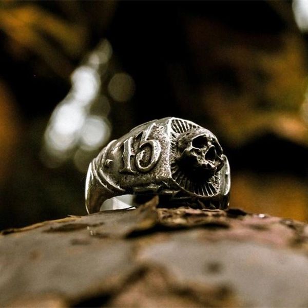 

cluster rings eyhimd gothic mens 316l stainless steel skull 13 lucky ring rock roll punk party biker jewelry anniversary gifts for him, Golden;silver
