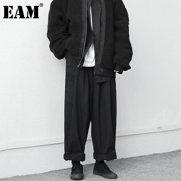 

[eam] retro black with velvet lantern high waist trousers loose fit pants women fashion tide spring autumn 2021 1dd3508 women's & capri, Black;white