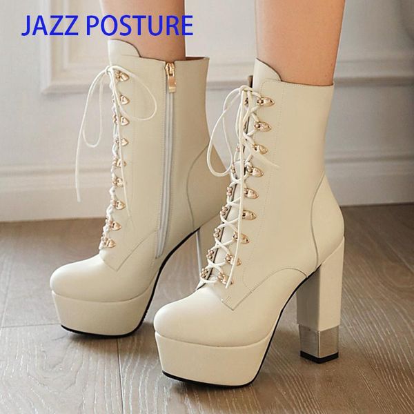 

boots woman lace up autumn womens chunky wedge platform black patent leather ankle punk goth arrival 2021 z695