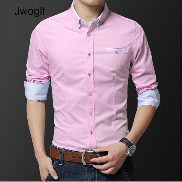 Moda Bonito Ajuste Regular Casual Homens de Manga Longa Camisa Projeto Bom tecido Macio confortável Branco Khaki rosa vestido camisas 210809