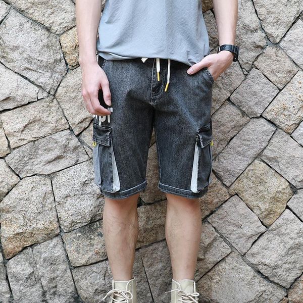 

men's jeans shorts korean casual elastic 5-point trend versatile straight overalls, Blue