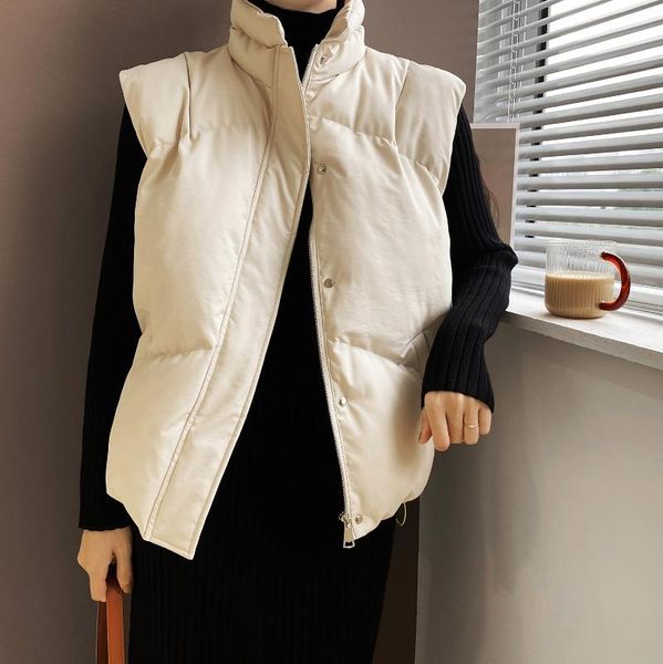 

women's vests korean style warm parkas vest women 2021 winter pockets solid casual streetwear drawstring jackets female coats 3 colors, Black;white