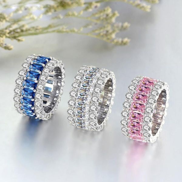 

trendy 100% 925 sterling silver created anniversary moissanite rings for women colorful party jewelry fine gift cluster, Golden;silver