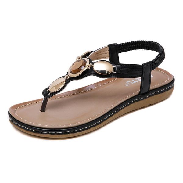 

summer beach sandals women holiday shoes flat flip flops fashion ladies thick sole plus size 42 a2285, Black