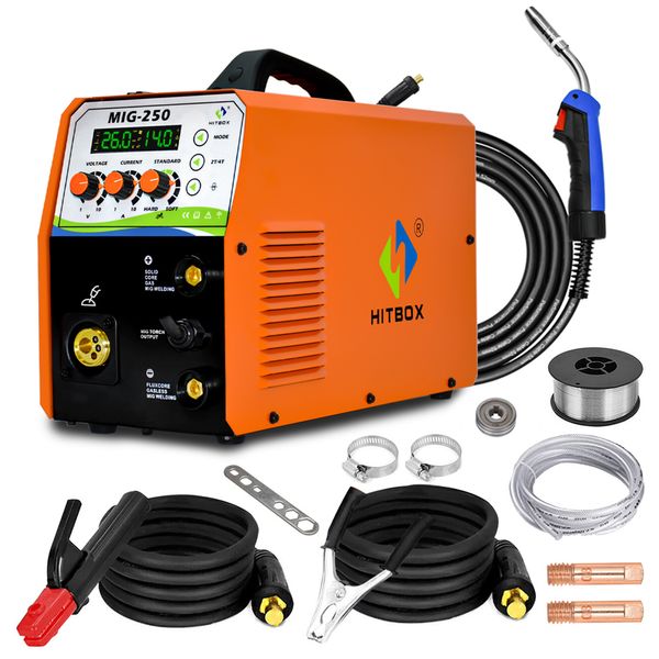 

hitbox mig welders mig250 new 250a welding machine 220v tig arc mma welder inverter argon co2 gasless multi usage two years warranty