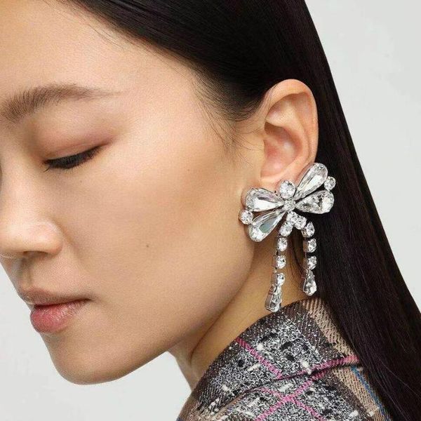 

dangle & chandelier vedawas korean elegant bowknot earrings for women boho rhinestone shiny gold silver color drop dress jewelry party gift