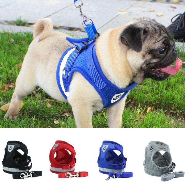 

dog collars & leashes harness and leash set for chihuahua pug small medium dogs nylon mesh puppy cat harnesses vest reflective walking lead