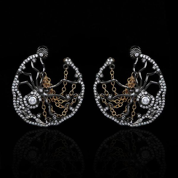

stud 2021 exaggerated spider chain hollow earrings gothic style women's jewelry party, Golden;silver