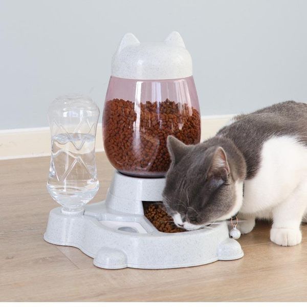 

2.2l pet dog cat automatic feeder bowl for dogs drinking water 528ml bottle kitten bowls slow feeding container supplies & feeders