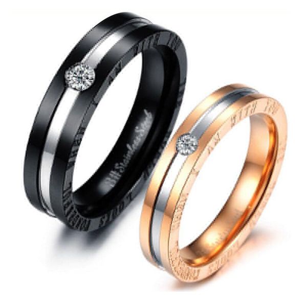 

cluster rings romantic lovers's micro inlaid cz crystal black & rose gold-color stainless steel for men women couple jewelry, Golden;silver