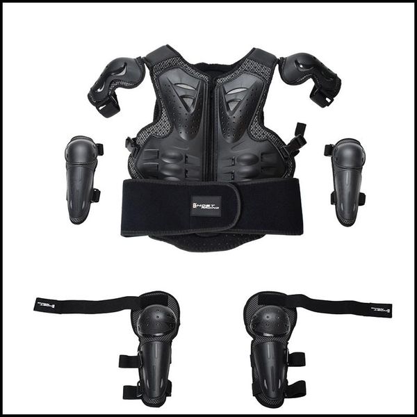 

elbow & knee pads child body protector motorcycle waistcoat armor kids motocross dh atv dirt bike chest spine pad protective gear, Black;gray