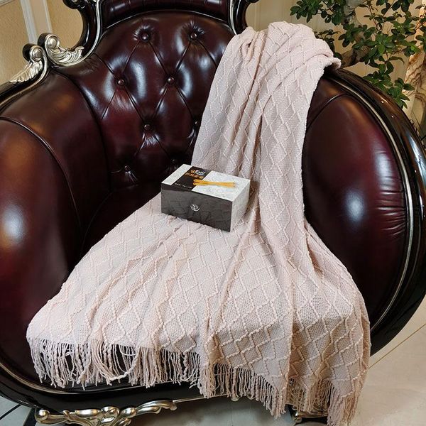

blankets european modern simple sofa cover blanket automobile knitting diamond air conditioning tassel nap wool