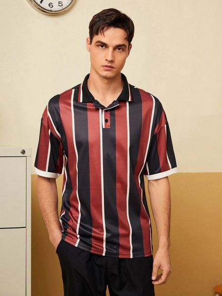 

men striped colorblock polo shirt f6nl#, White;black