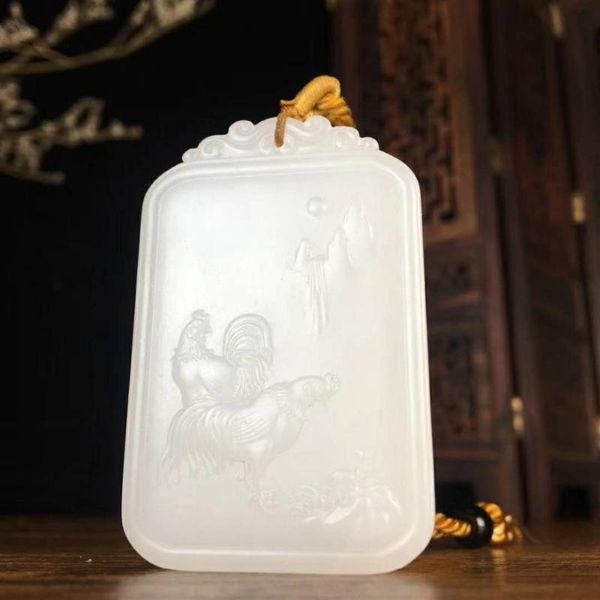 

lockets h49#hetian jade white auspicious pendant, Silver