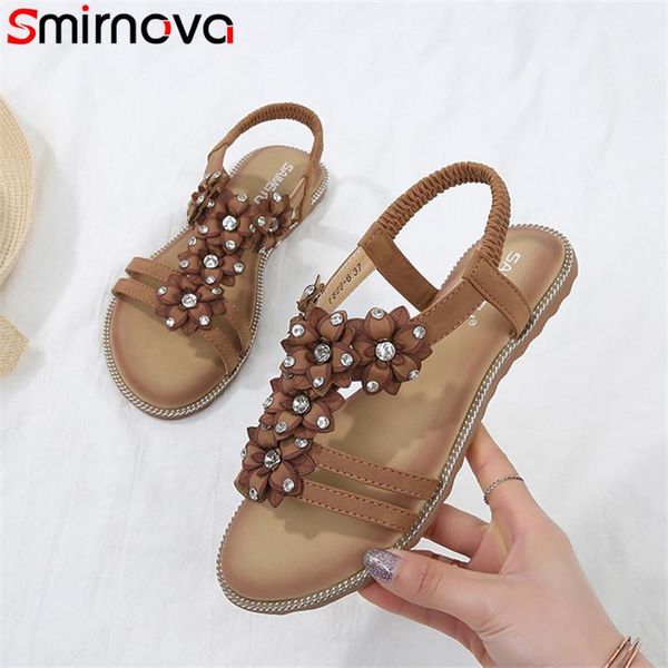 

smirnova 2021 large size 43 women sandals slip on summer shoes flower simple casual comfortable beach flat woman, Black