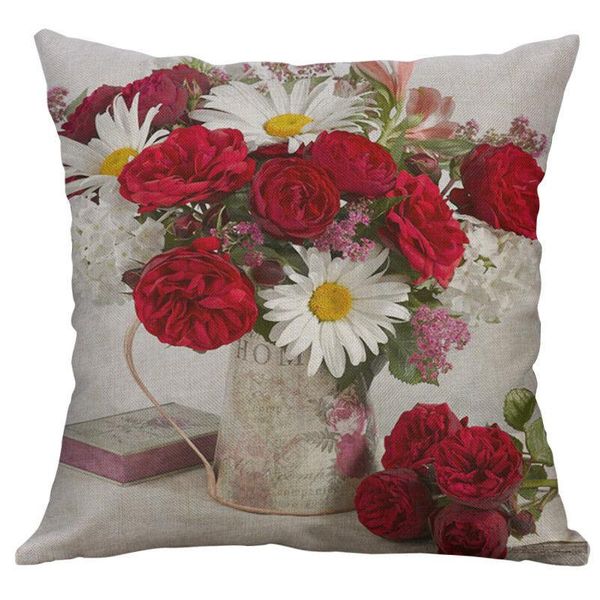 

pillow case plant farmhouse decor vintage flower cushion cover pattern cotton linen 45*45cm cushions home couch throw pillowscase