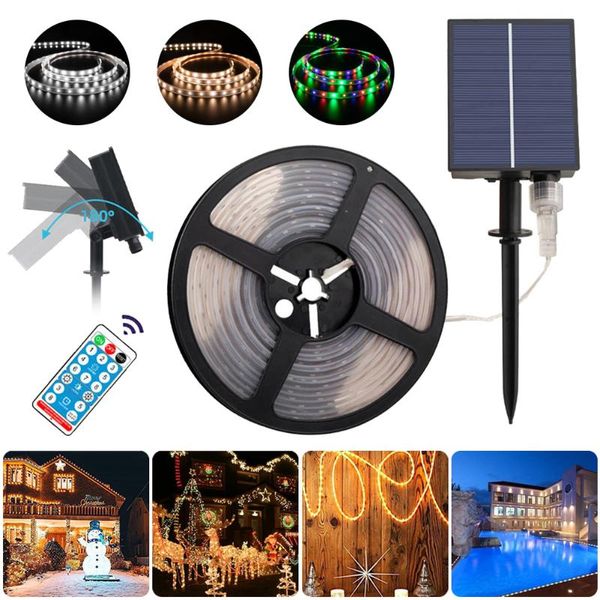 

strips solar powered led strip lights outdoor waterproof 8 lighting modes w/ remote upgrade brightness home decor for christmas garden