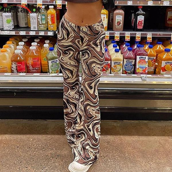 

paisley print flare casual streetwear women pants club trousers fashion vintage female summer brown, Black;white