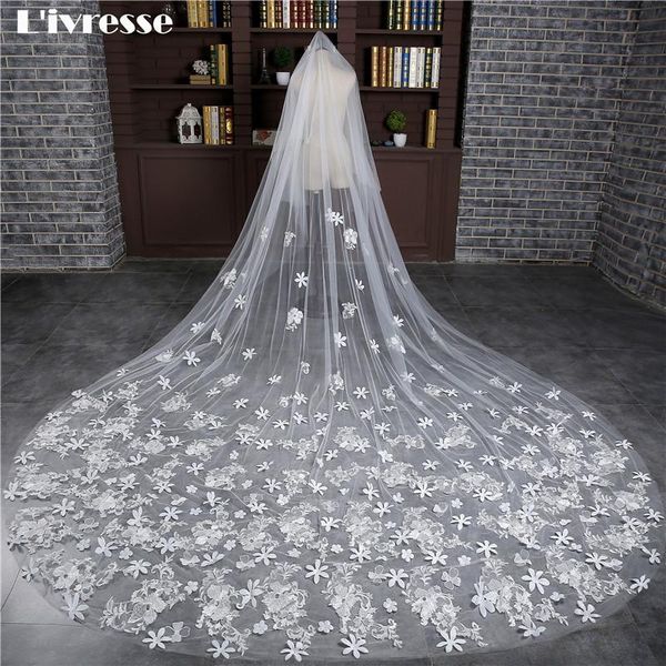 

bridal veils 2021 luxury veil 2 layers long wedding with comb exquisite appliques edge flower white ivory accessoires mariage, Black