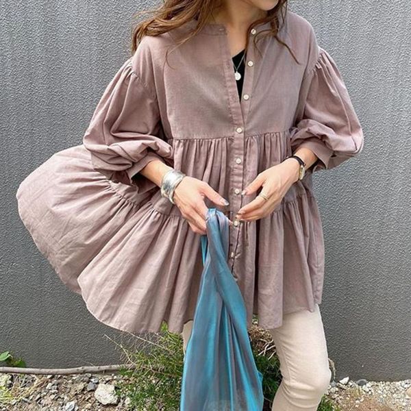 

women's blouses & shirts japanese fresh ladies blouse loose casual street wear korean style solid women 2021 fall fashion nine points, White