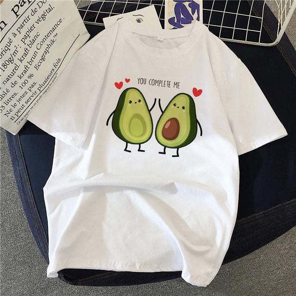 

women's t-shirt printed kawaii cartoon women casual graphics avocado short-sleeved shirt summer, White