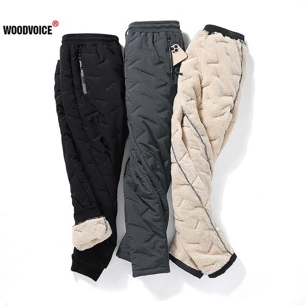 

men's pants winter men trousers thick warm lambskin cashmere casual sweatpants fashion slim straight-leg plus size -7xl, Black