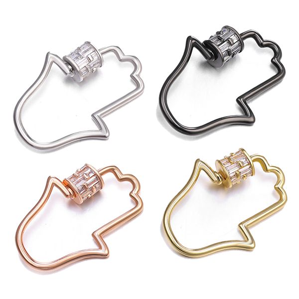 

riversr cz micro pave screw clasps white pink yellow gun black palm-shaped copper zircon pendant connectors diy jewelry findings wholesale
