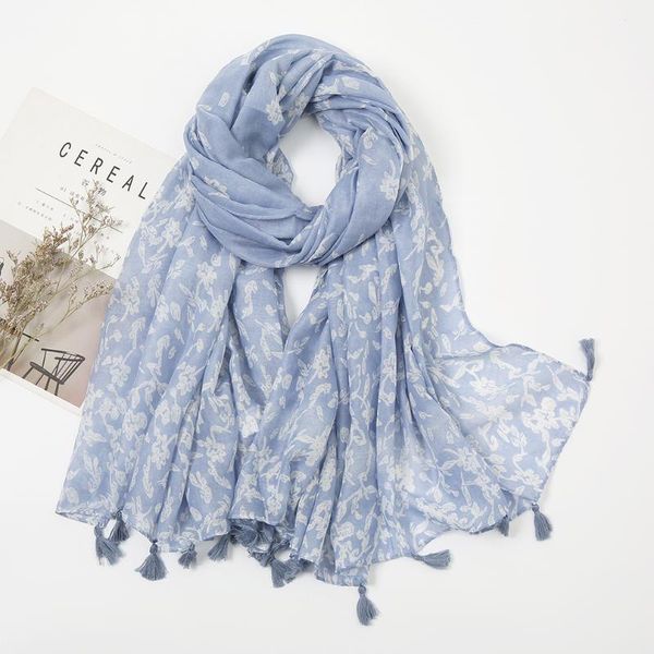 

scarves ladies cotton scarf light blue printed tassel shawl plain muslim turban fashion pashmina hijab support wholesale, Blue;gray