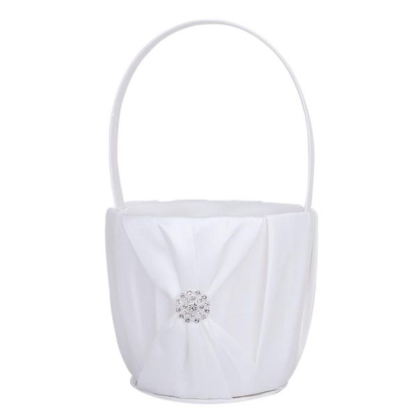 

vases white satin wedding flower girl basket crystal rhinestone decor