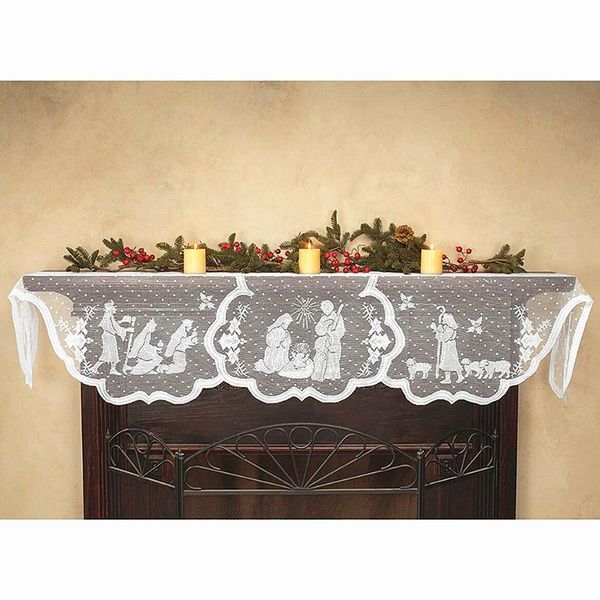 

table cloth 1pcs christmas lace tablecloth virgin mary religious day fireplace cover fashion runner furnace home party supplies