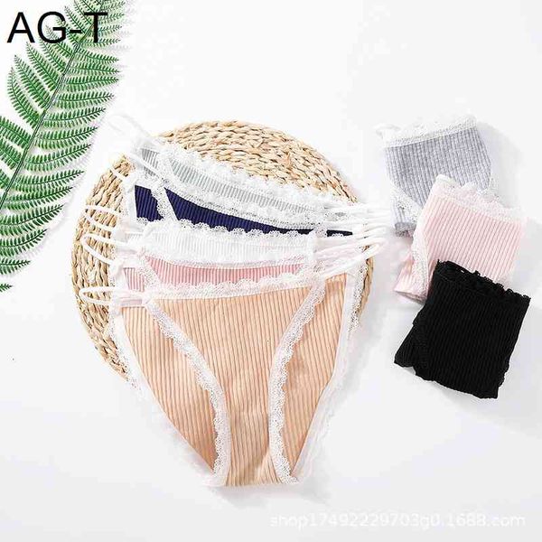 

thin belt pure crotch middle waist underwear girl's all cotton comfortable lace up women's briefs, Black;pink