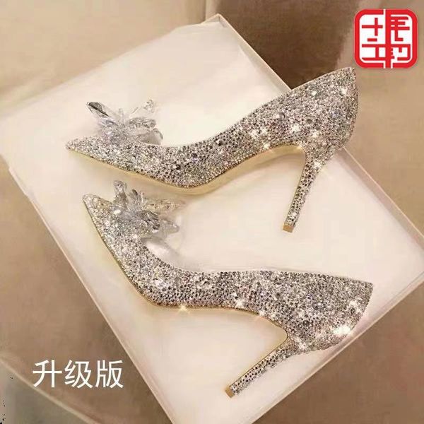 

dress shoes crystal women's high heels 2021 wedding thin, Black