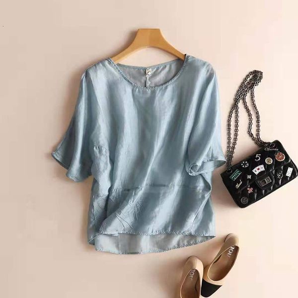 

women's t-shirt 2021 arrival summer korean style women loose casual short sleeve o-neck t shirt all-matched pullover chiffon t-shirt w3, White