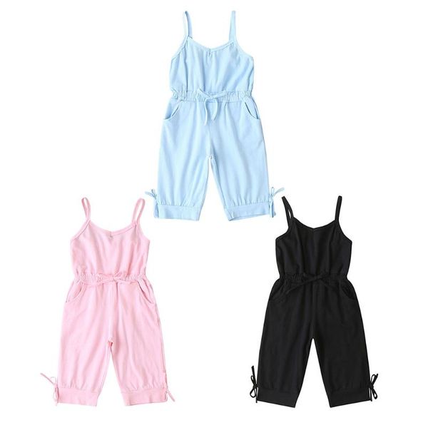 

jumpsuits children girls solid color trousers suit with suspenders jumpsuit kids overalls clothing 2-6years, Blue