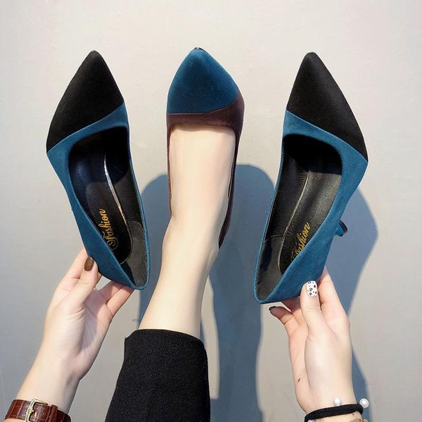 

dress shoes 2021 single high heel women suede fine pointed female etiquette students wild, Black