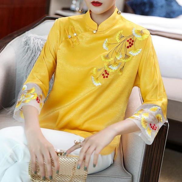 

ethnic clothing chinese style retro hanfu women 2021 national improved cheongsam shirt button flower embroidered, Red