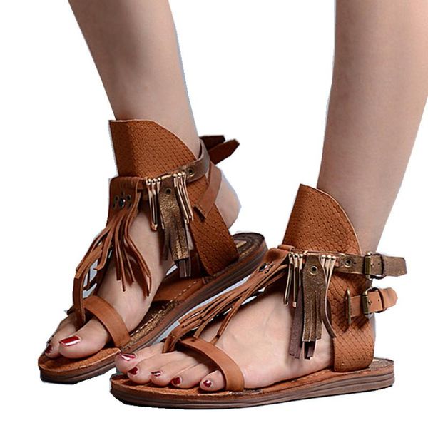 

women gladiator bohemian flats sandals fashion tassel beach summer ladies shoes design ankle strap sandalias bohe zapatillas, Black
