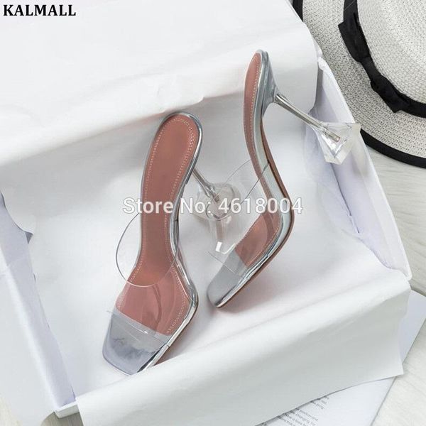 

high heel mules square toe transparent sandals clear strange heeled slip on lucite pumps casual dress shoes women, Black
