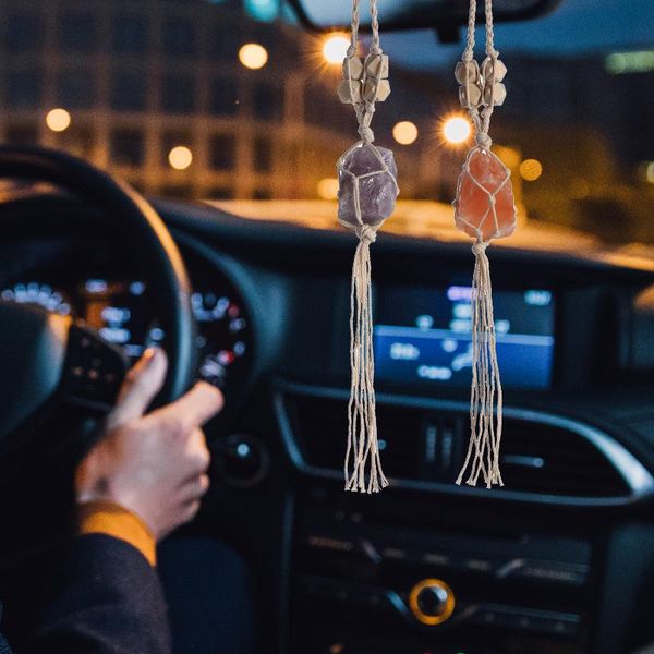 

interior decorations car accessories ornament natural amethyst and rose quartz healing crystals hanging for home auto party decor