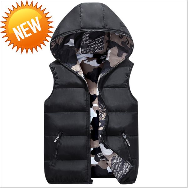 

semhoo mens jacket sleeveless vest winter male double-wear cotton-padded hooded coats men thick warm waistcoats clothing, Black