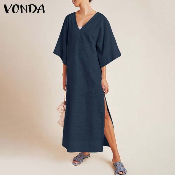 

women's blouses & shirts loose button party dresses v neck vonda casual maxi vintage split sundress 2021 fashion women short, White