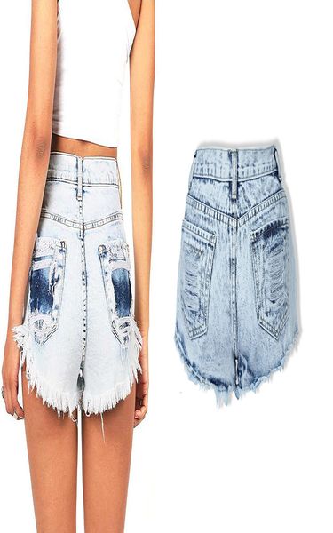 

women's shorts new summer wear with holes and rough edges, White;black