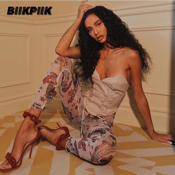 

mesh skinny women long pants party wear print see through trousers all-match bodycon casual female clubwear women's & capris, Black;white