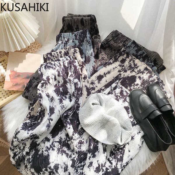 

korean velour printing women pants high waist causal long trousers spring elegant wide leg 6e909 210603, Black;white