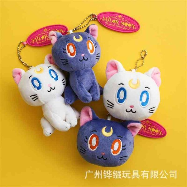 

japanese beautiful girl warrior luna artemis black white cat head plush pendant toy doll