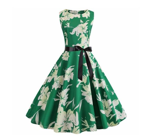 

elegant vintage summer dress women floral print party sleeveless dresses plus size casual high waist beach office, Black;gray